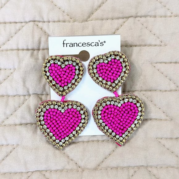 Francesca's Collections Jewelry - FRANCESCA'S Lizzie Beaded Pink Hearts Earrings NWT